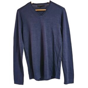 John Varvatos USA Men's V Neck Long Sleeve Sweater Blue Small Merino Wool Blend